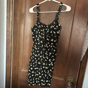 AUW Black and Yellow Floral Midi Dress